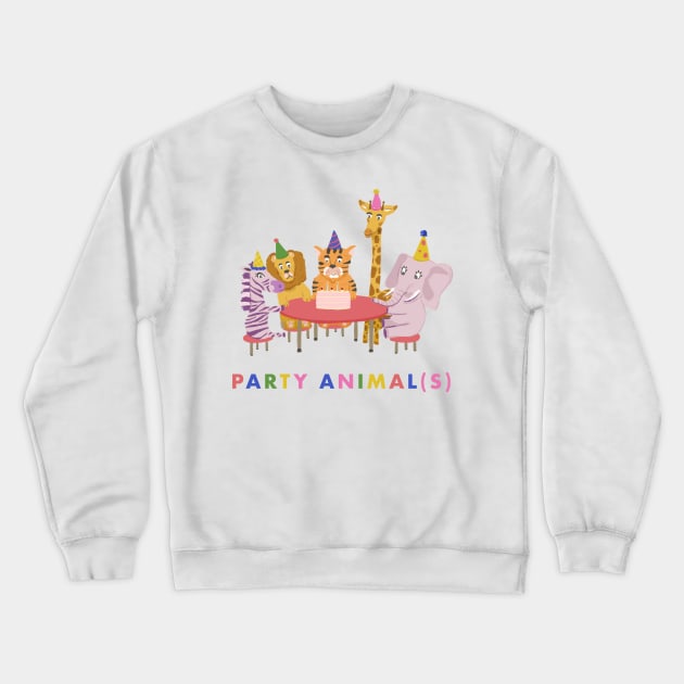 Party Animals - safari zoo animals birthday party pun Crewneck Sweatshirt by alfrescotree